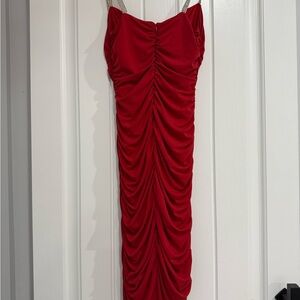 Red Ruched Dress with rhinestone straps
